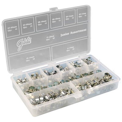 Jubilee 165 Piece Zinc-Plated Mild Steel Mini Fuel Clip, Nut and Bolt Clip Hose Clip Kit, 7 → 9mm and 12