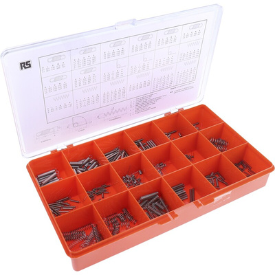 RS PRO Zinc Plated Steel Compression, Extension, Torsion Spring Kit, 378 Springs
