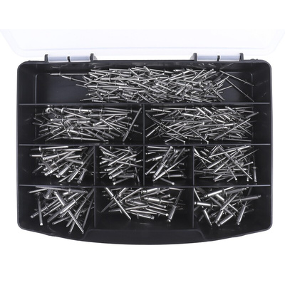 RS PRO Plain Stainless Steel Blind Rivet Set, 465 pieces