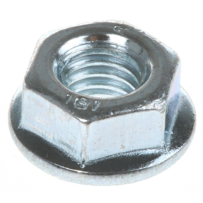 RS PRO, Bright Zinc Plated Steel Flanged Hex Nut, DIN 6923, M6