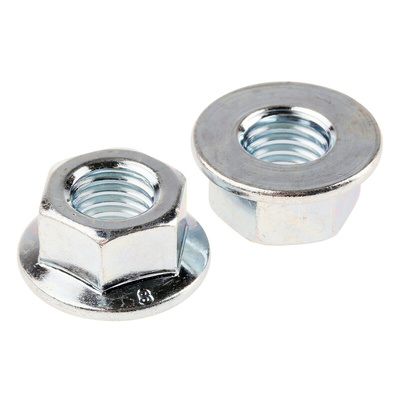 RS PRO, Bright Zinc Plated Steel Flanged Hex Nut, DIN 6923, M10