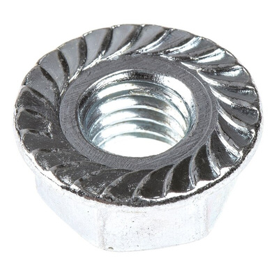 RS PRO, Bright Zinc Plated Steel Flanged Hex Nut, DIN 6923, M8