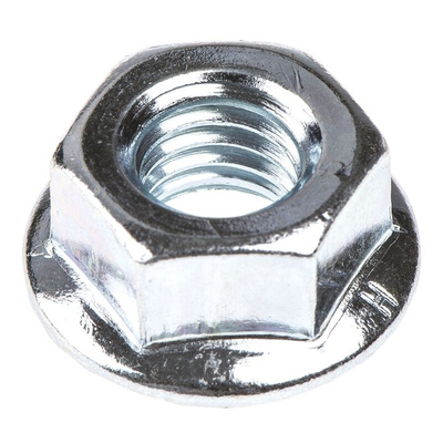 RS PRO, Bright Zinc Plated Steel Flanged Hex Nut, DIN 6923, M8