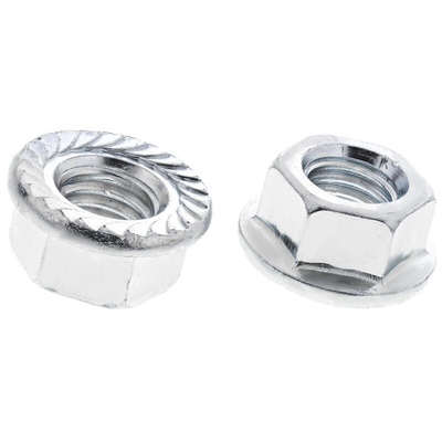 RS PRO, Bright Zinc Plated Steel Flanged Hex Nut, DIN 6923, M10