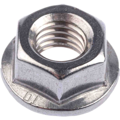 RS PRO, Plain Stainless Steel Flanged Hex Nut, DIN 6923, M8