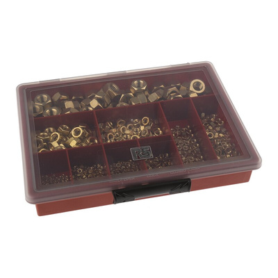 RS PRO Brass Hex Full Nuts Box, 1070 Pieces