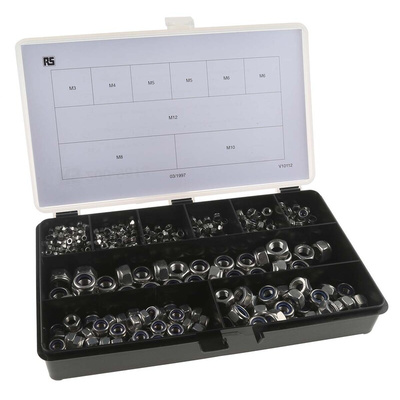 RS PRO Stainless Steel Self Locking Nuts Box, 545 Pieces