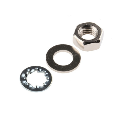 RS PRO Brass, Steel Hex Full Nut and Washers with Internal Tooth, Plain, 200 Pieces