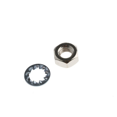 RS PRO Brass, Steel Hex Full Nut and Washers with Internal Tooth, Plain, 400 Pieces