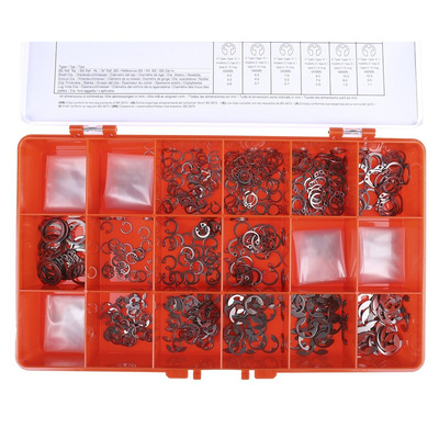 890 piece E Type, External, Internal Stainless Steel Circlip Kit for 2.25 → 12 mm, 4 → 16 mm, 8 →