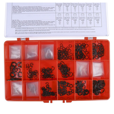 890 piece E Type, External, Internal Steel Circlip Kit for 1.7 → 12 mm, 3 → 12 mm, 8 → 12 mm Shaft