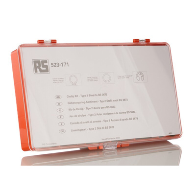 450 piece E Type, External, Internal Steel Circlip Kit for 13 → 20 mm, 14 → 25 mm Shaft Diameters