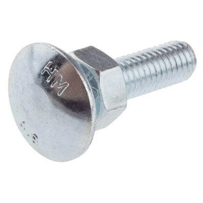 Bright Zinc Plated Steel Coach Bolt, M6 x 25mm