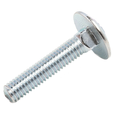 Bright Zinc Plated Steel Coach Bolt, M6 x 30mm