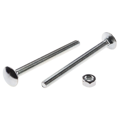 Bright Zinc Plated Steel Coach Bolt, M6 x 75mm