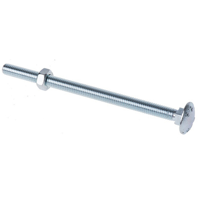 Bright Zinc Plated Steel Coach Bolt, M6 x 100mm