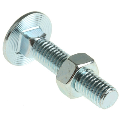 Bright Zinc Plated Steel Coach Bolt, M8 x 40mm