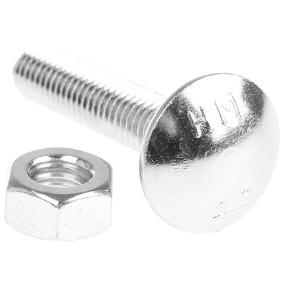 Bright Zinc Plated Steel Coach Bolt, M8 x 40mm
