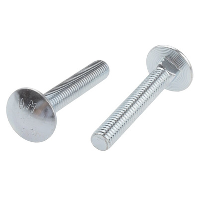 Bright Zinc Plated Steel Coach Bolt, M8 x 50mm