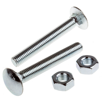Bright Zinc Plated Steel Coach Bolt, M10 x 75mm