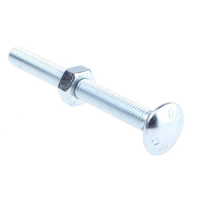 Bright Zinc Plated Steel Coach Bolt, M10 x 100mm