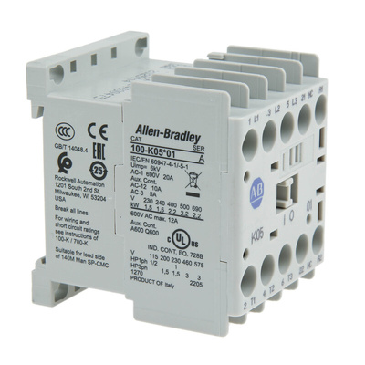 Allen Bradley 100K Series Contactor, 24 V dc Coil, 3-Pole, 5 A, 2.2 kW, 1NC, 690 V ac