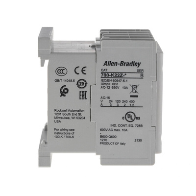 Allen Bradley 700K Series Contactor, 24 V dc Coil, 4-Pole, 10 A, 2NC + 2NO, 690 V ac