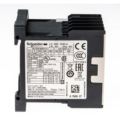 Schneider Electric LC1K Series Contactor, 230 V ac Coil, 3-Pole, 6 A, 2.2 kW, 3NO, 690 V ac