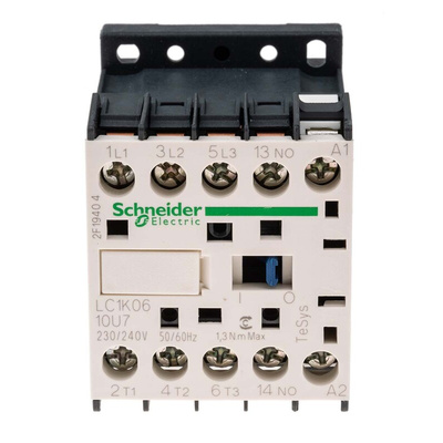 Schneider Electric LC1K Series Contactor, 230 V ac Coil, 3-Pole, 6 A, 2.2 kW, 3NO, 690 V ac