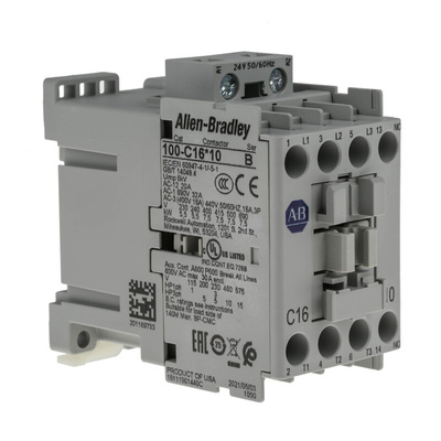 Allen Bradley 100C Series Contactor, 24 V ac Coil, 3-Pole, 16 A, 7.5 kW, 3NO, 690 V ac