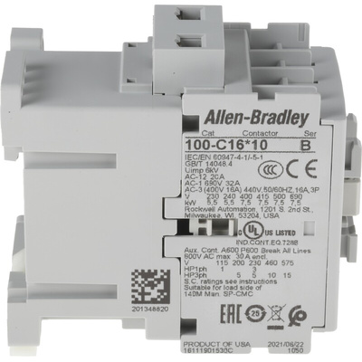 Allen Bradley 100C Series Contactor, 230 V ac Coil, 3-Pole, 16 A, 7.5 kW, 3NO, 690 V ac