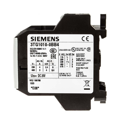 Siemens 3TG1 Series Contactor, 24 V dc Coil, 4-Pole, 20 A, 4NO, 400 V ac