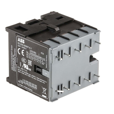 ABB B Series Contactor, 24 V dc Coil, 3-Pole, 6 A, 4 kW, 3NO, 690 V ac