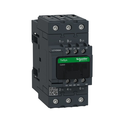 Schneider Electric LC1D Series Contactor, 220 V ac Coil, 3-Pole, 50 A, 22 kW, 3NO, 690 V ac