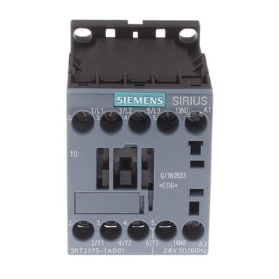 Siemens 3RT2 Series Contactor, 24 V ac Coil, 3-Pole, 7 A, 3 kW, 3NO, 400 V ac