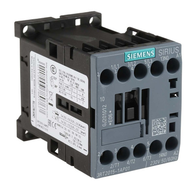 Siemens 3RT2 Series Contactor, 230 V ac Coil, 3-Pole, 7 A, 3 kW, 3NO, 400 V ac