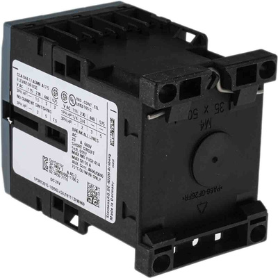 Siemens 3RT2 Series Contactor, 24 V dc Coil, 3-Pole, 7 A, 3 kW, 3NO, 400 V ac