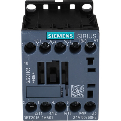 Siemens 3RT2 Series Contactor, 24 V ac Coil, 3-Pole, 9 A, 4 kW, 3NO, 400 V ac