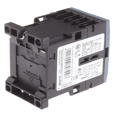 Siemens 3RT2 Series Contactor, 110 V ac Coil, 3-Pole, 9 A, 4 kW, 3NO, 400 V ac