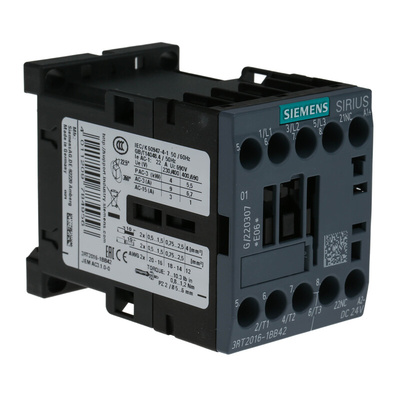 Siemens 3RT2 Series Contactor, 24 V dc Coil, 3-Pole, 9 A, 4 kW, 3NO, 400 V ac