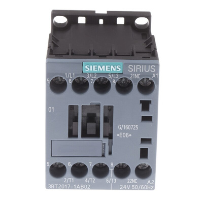 Siemens 3RT2 Series Contactor, 24 V ac Coil, 3-Pole, 12 A, 5.5 kW, 3NO, 400 V ac
