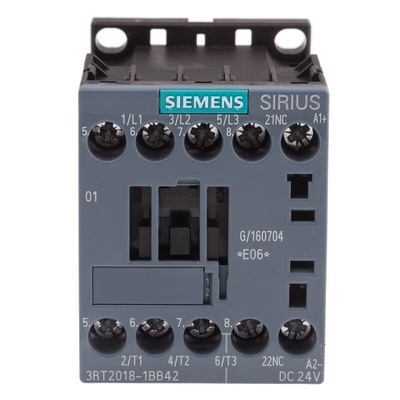 Siemens 3RT2 Series Contactor, 24 V dc Coil, 3-Pole, 16 A, 7.5 kW, 3NO, 400 V ac