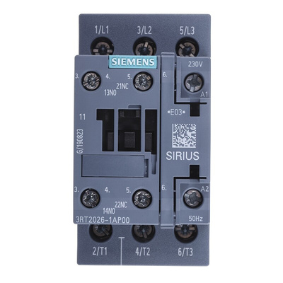 Siemens 3RT2 Series Contactor, 230 V ac Coil, 3-Pole, 25 A, 11 kW, 3NO, 400 V ac