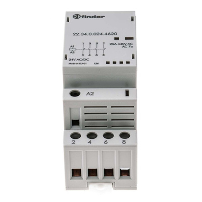 Finder 22 Series Series Contactor, 24 V ac Coil, 4-Pole, 25 A, 4 kW, 2NO + 2NC, 250 V ac, 440 V ac