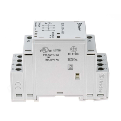 Finder 22 Series Series Contactor, 24 V ac Coil, 4-Pole, 25 A, 4 kW, 2NO + 2NC, 250 V ac, 440 V ac