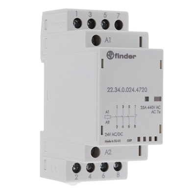 Finder 22 Series Series Contactor, 24 V ac/dc Coil, 4-Pole, 25 A