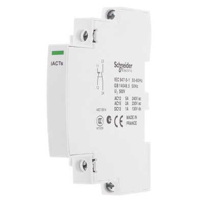 Schneider Electric iACT Series Contactor, 2-Pole, 1NO + 1NC, 24 → 130 V dc, 24 → 240 V ac