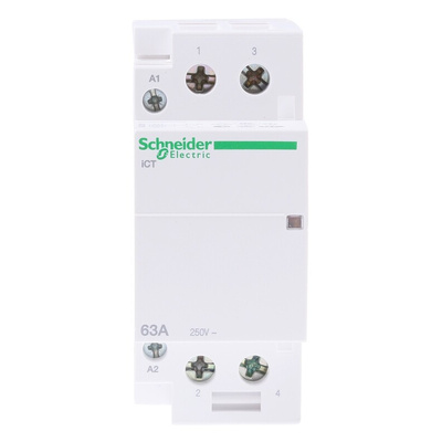 Schneider Electric iCT Series Contactor, 230 V ac Coil, 2-Pole, 63 A, 2NO, 250 V ac
