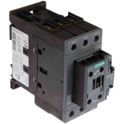 Siemens 3RT2 Series Contactor, 24 V ac/dc Coil, 3-Pole, 50 A, 22 kW, 3NO, 400 V ac