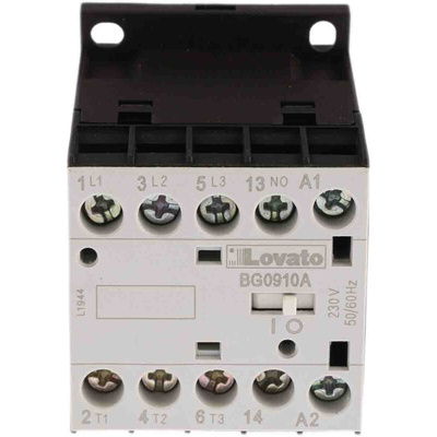 Lovato BG Series Contactor, 230 V ac Coil, 3-Pole, 9 A, 4 kW, 3NO + 1NO, 600 V ac